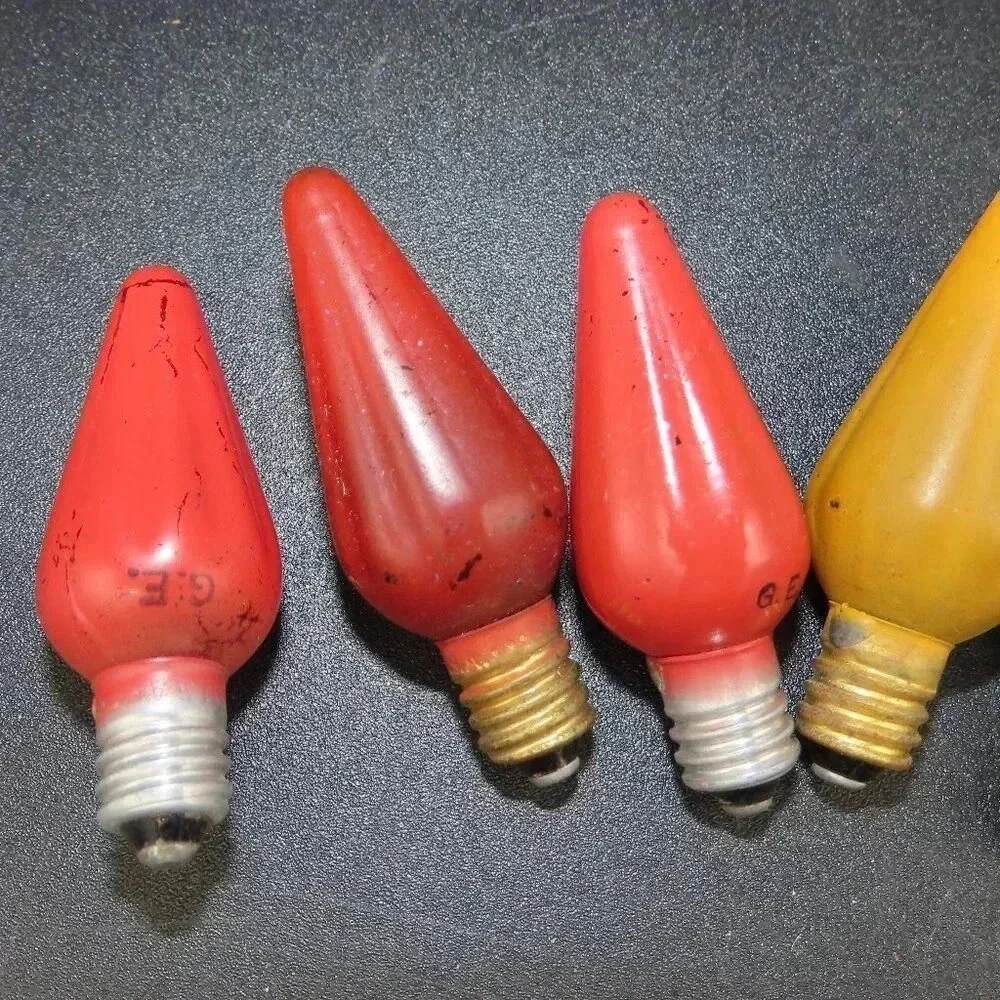Vintage Fluted Cone GE Christmas light bulbs Retro Christmas Glass Set of 6